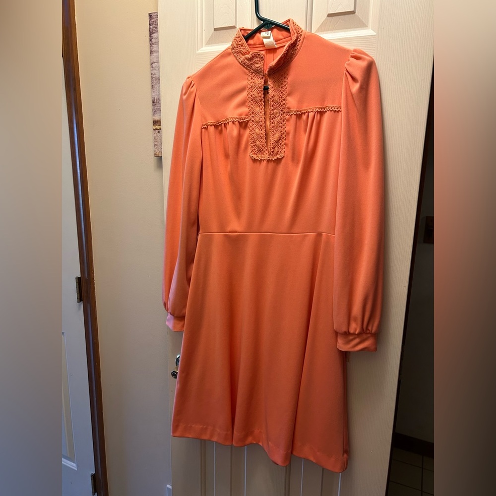 Vintage Orange Lace-Trimmed Dress